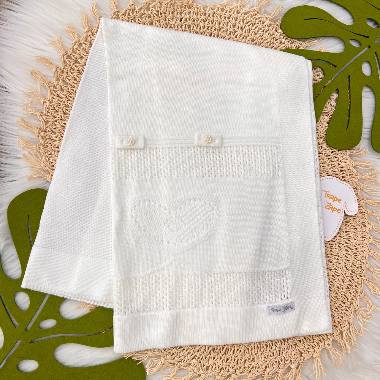  Manta de linha coração Off White